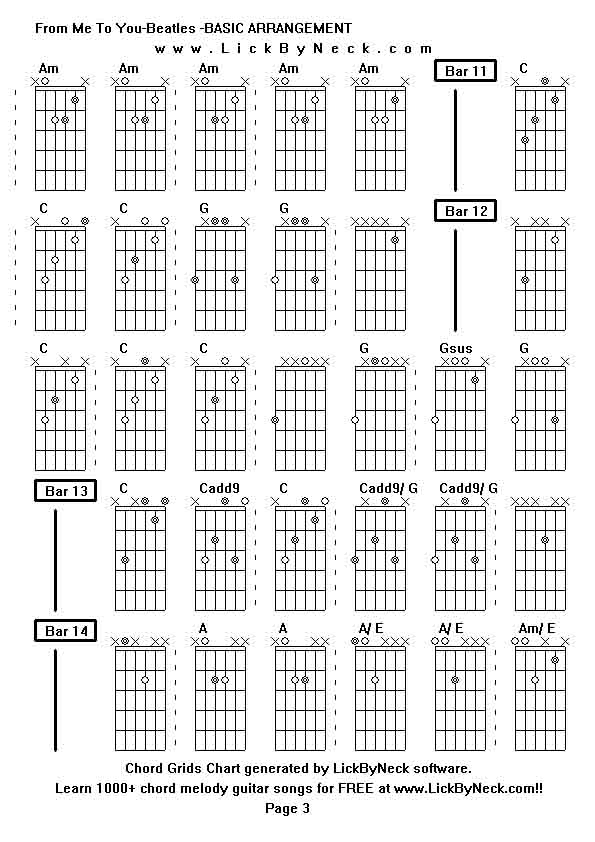 Chord Grids Chart of chord melody fingerstyle guitar song-From Me To You-Beatles -BASIC ARRANGEMENT,generated by LickByNeck software.